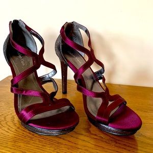 Calvin Klein, Fuchia and Silver High Heels, NWOT, Back zipper, size 6.